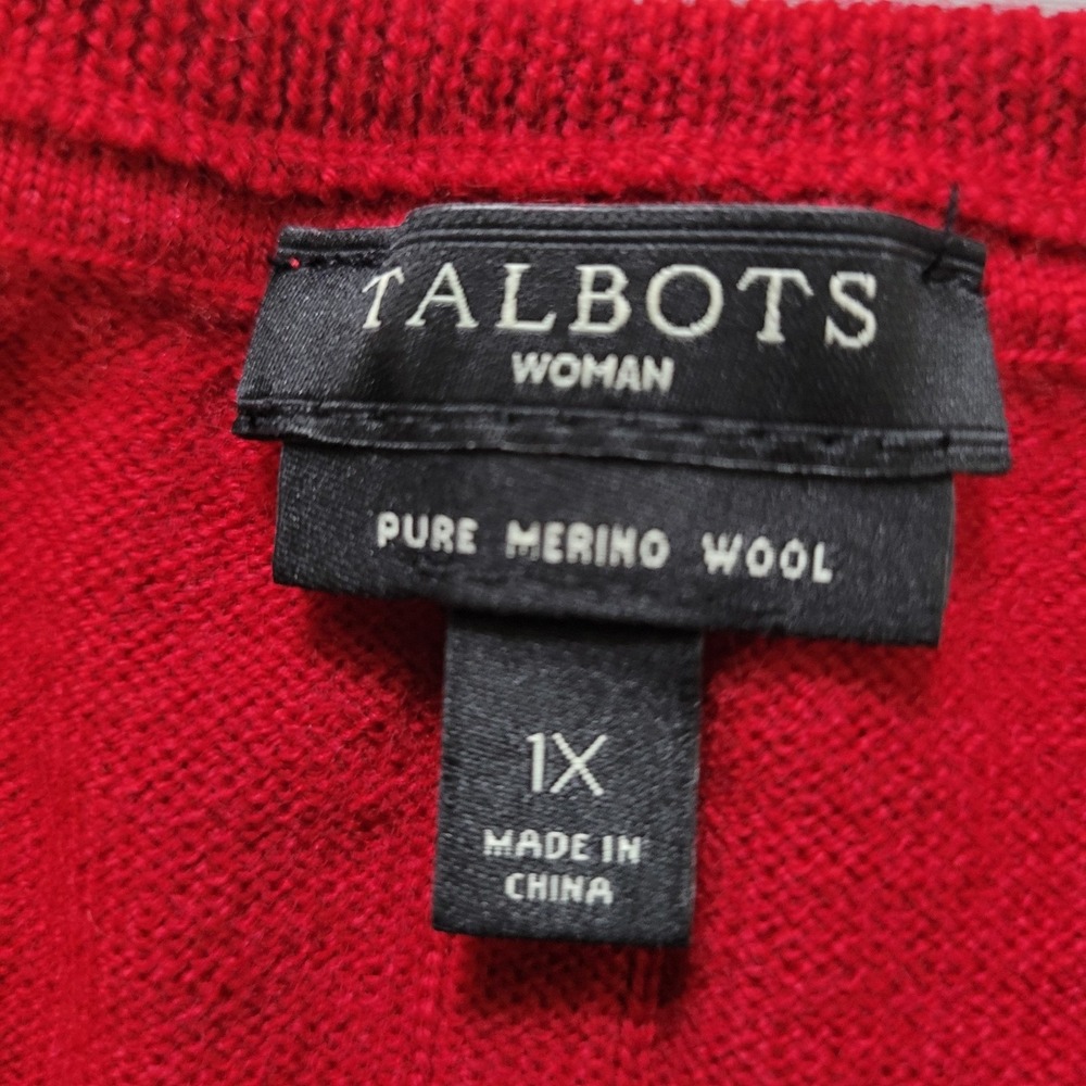 Talbots Size 1X Merino Wool Sweater Womens Red Crew Neck Long Sleeve Tunic - Picture 8 of 9